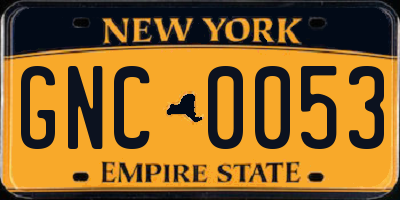 NY license plate GNC0053