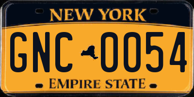 NY license plate GNC0054