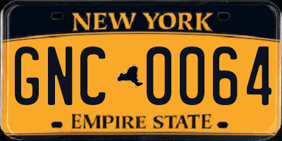 NY license plate GNC0064
