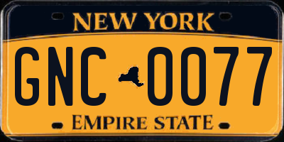 NY license plate GNC0077