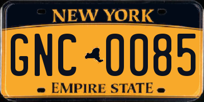 NY license plate GNC0085