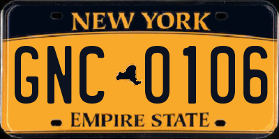 NY license plate GNC0106