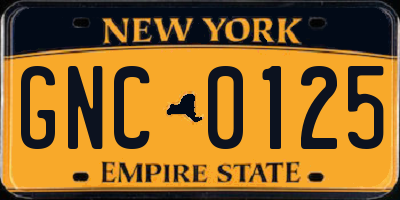 NY license plate GNC0125