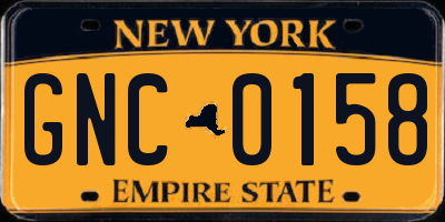 NY license plate GNC0158