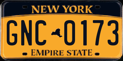 NY license plate GNC0173