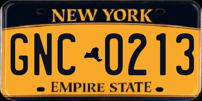 NY license plate GNC0213