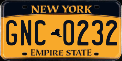 NY license plate GNC0232