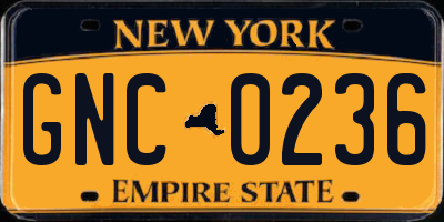 NY license plate GNC0236