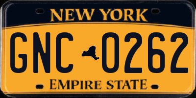 NY license plate GNC0262