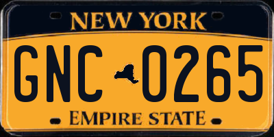 NY license plate GNC0265
