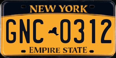 NY license plate GNC0312