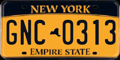 NY license plate GNC0313