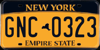 NY license plate GNC0323
