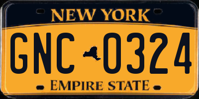 NY license plate GNC0324