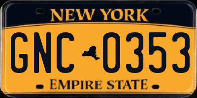 NY license plate GNC0353
