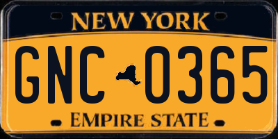 NY license plate GNC0365