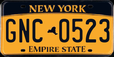 NY license plate GNC0523