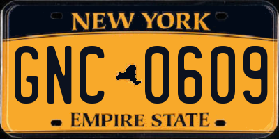 NY license plate GNC0609