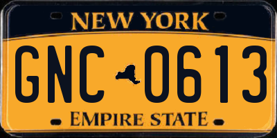 NY license plate GNC0613