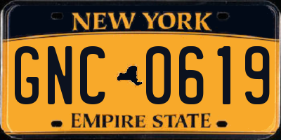 NY license plate GNC0619