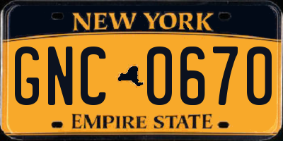 NY license plate GNC0670