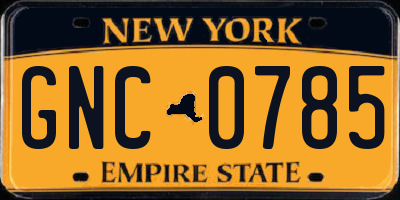 NY license plate GNC0785