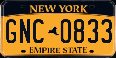 NY license plate GNC0833