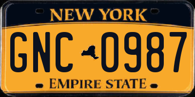 NY license plate GNC0987