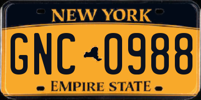 NY license plate GNC0988