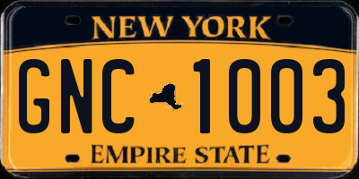 NY license plate GNC1003