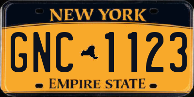 NY license plate GNC1123
