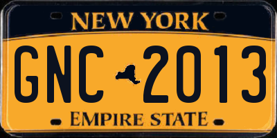NY license plate GNC2013