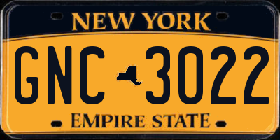 NY license plate GNC3022