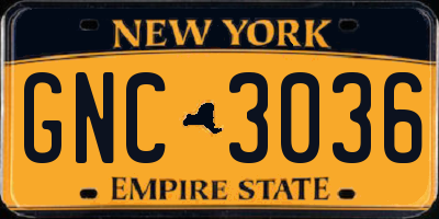 NY license plate GNC3036