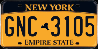 NY license plate GNC3105