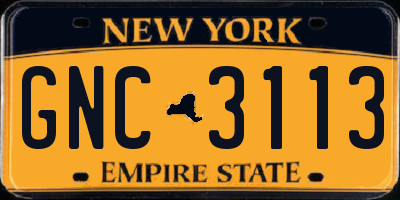 NY license plate GNC3113