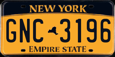 NY license plate GNC3196