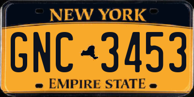 NY license plate GNC3453