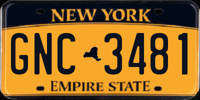 NY license plate GNC3481