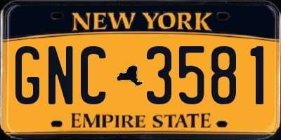 NY license plate GNC3581