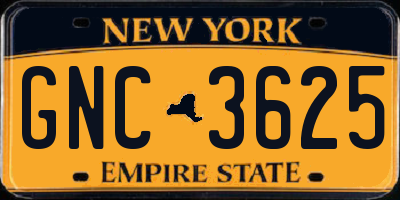 NY license plate GNC3625