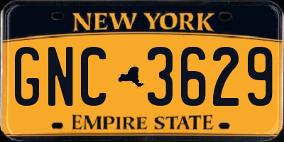 NY license plate GNC3629