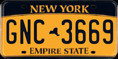 NY license plate GNC3669