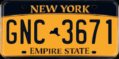 NY license plate GNC3671