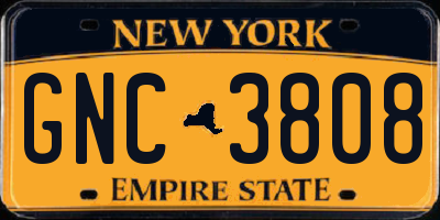 NY license plate GNC3808