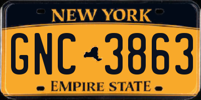 NY license plate GNC3863