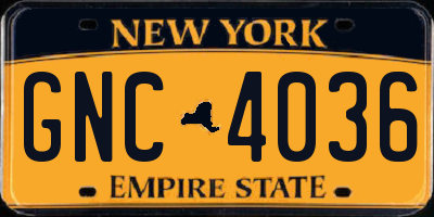 NY license plate GNC4036