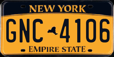 NY license plate GNC4106