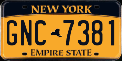 NY license plate GNC7381