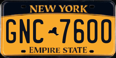NY license plate GNC7600